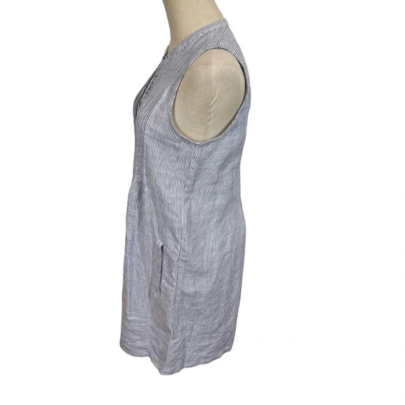 Faherty Isha 100% Linen Dress Blue Mini Stripe Pintuck WDS2119-BMT Bestseller - Picture 7 of 10